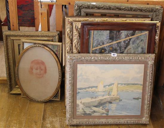 3 ornate gilt frames and qty of mixed pictures